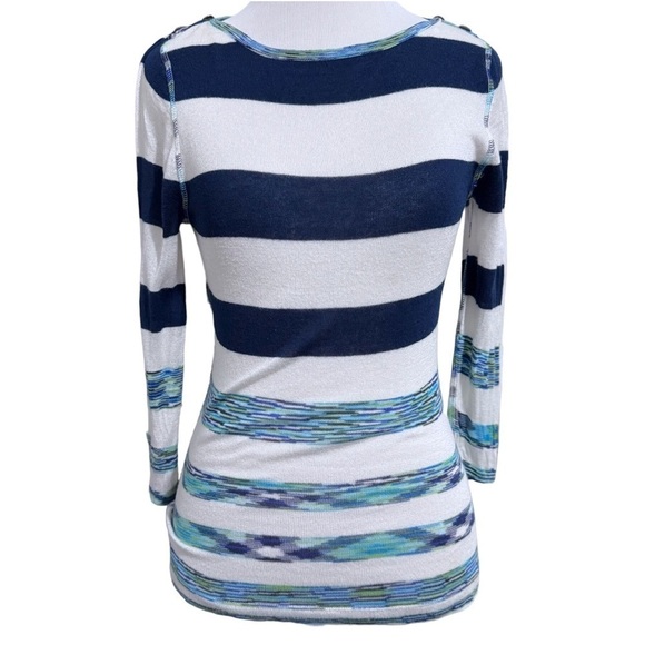 Stacia Striped Bamboo Tencel Top Blue White Size XSMALL 3/4 Sleeves - Picture 9 of 9